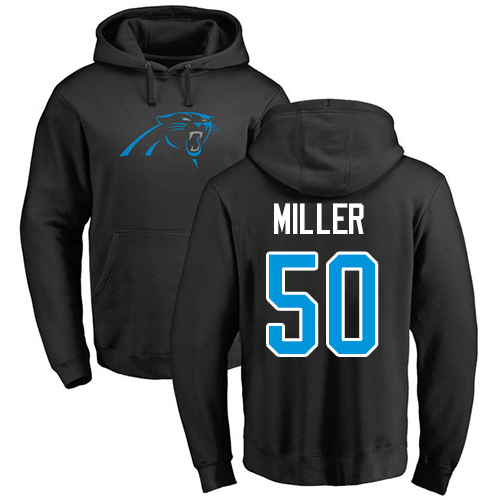 Carolina Panthers Men Black Christian Miller Name and Number Logo NFL Football #50 Pullover Hoodie Sweatshirts
